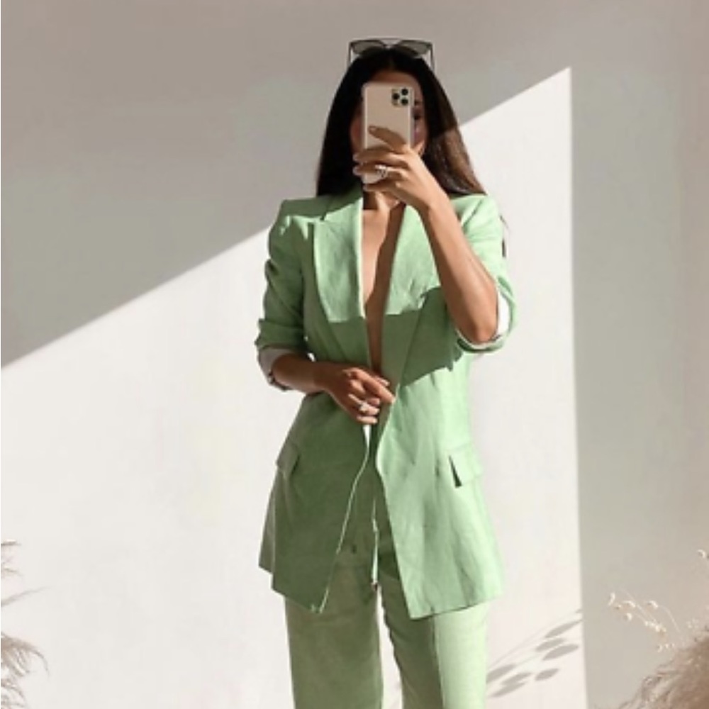 Zara oversized linen blazer green size s